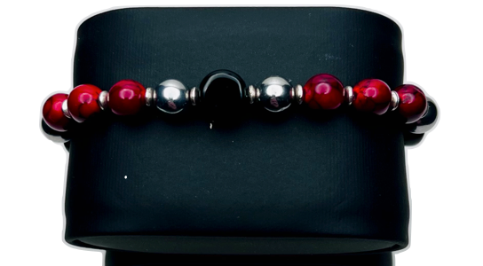 Red and Silver Beaded Bracelet