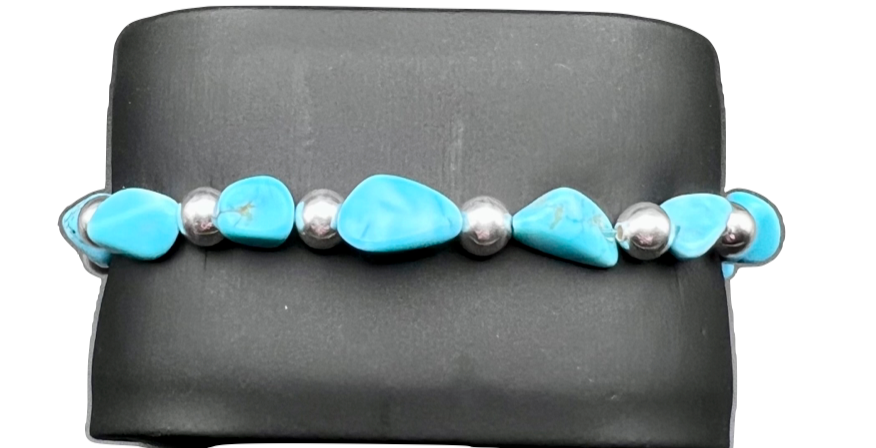 Turquoise & Silver Bead Bracelet